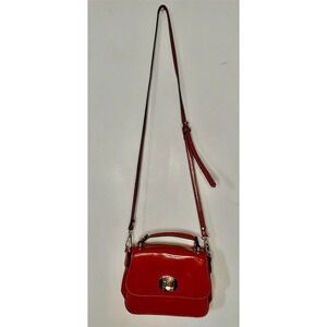 Melie Bianco Red Faux Leather Crossbody Bag Polka Dot Interior Gold Hardware